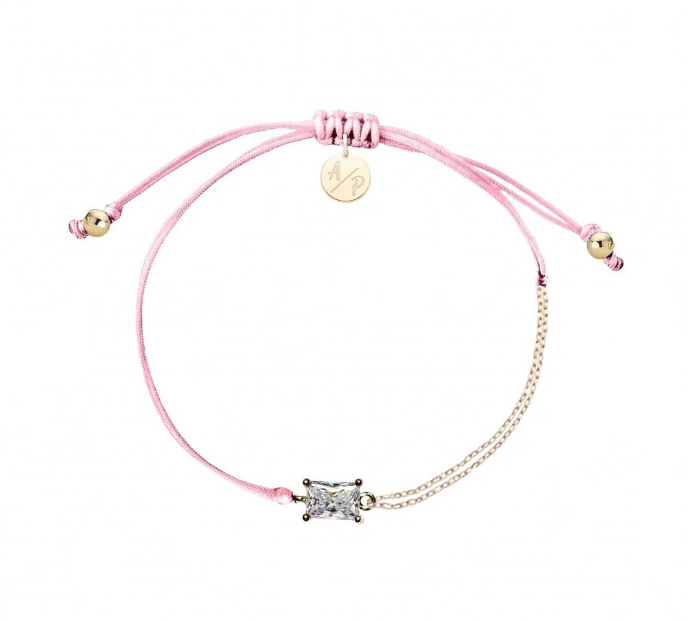 NEW ADRIANA PAPPAS women's cz emerald cut bracelet on colored cord in pink